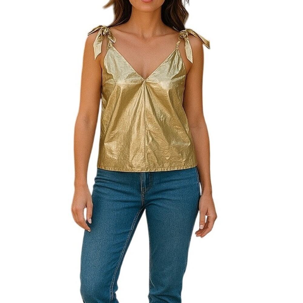 AMANDA UPRICHARD Josephina Gold Metallic Top Size Small